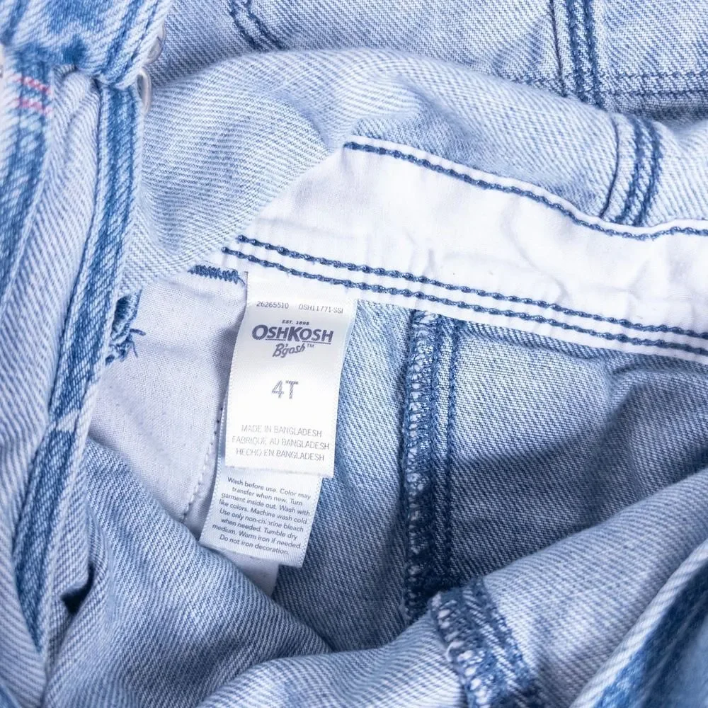 OshKosh B'Gosh Star Spangled Shortalls Overalls Denim Blue Girls‎ 4T